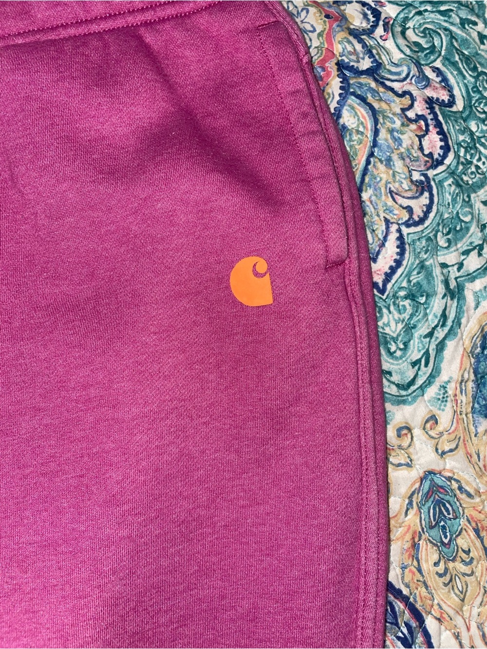 Carhartt Plum Sweatpants with Orange Logo - Picture 2 of 6